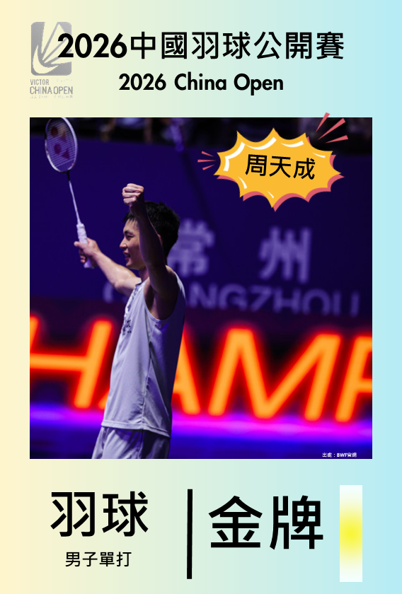 周天成2026中國公開賽金牌